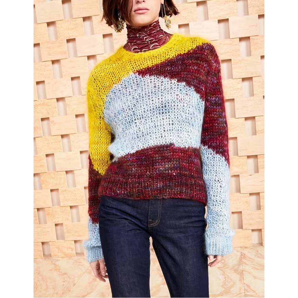 Ulla Johnson Long-Sleeve Handmade Mohair Maude Colorblock Pullover Sweater - Picture 1 of 6